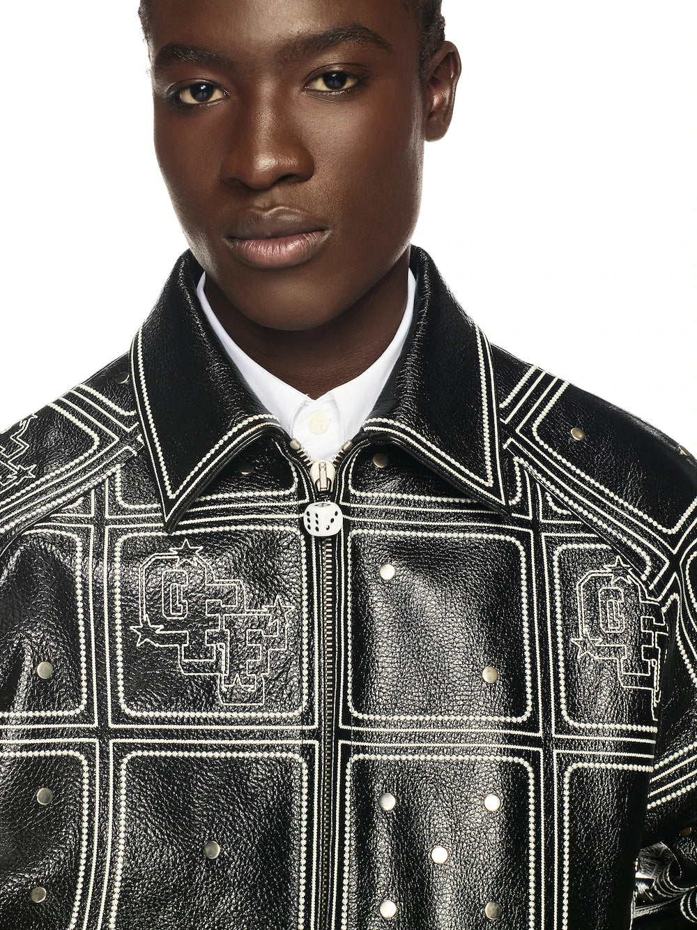 Off-White Black Dices Leather Varsity Jacket