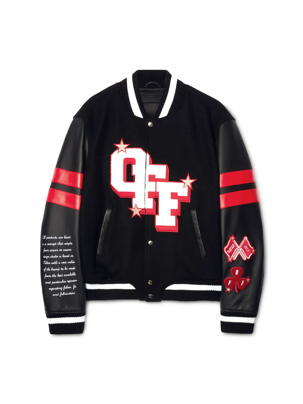 Off-White Black Dices Leather Wool Varsity Jacket