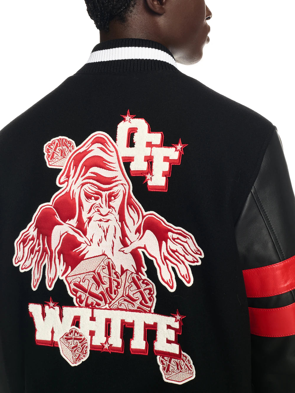 Off-White Black Dices Leather Wool Varsity Jacket